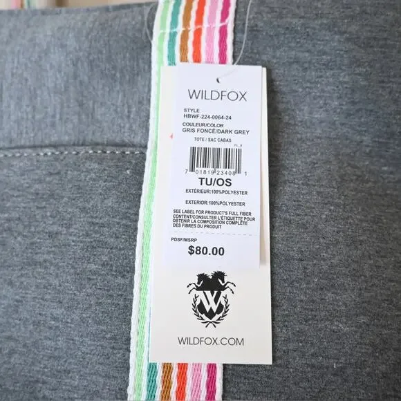 Wildfox Double Strap Jersey Tote Dark Grey NEW - Picture 7 of 9